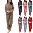 thumbnail image 1 of Bixock Women Fall and Winter Pajamas Set,Women Pajams Two-piece Set,Women Casual Pajamas Set Solid Color Fashion Winter Thickened Fleece Lined Fleece Elastic Waist Pajamas Set, 1 of 5