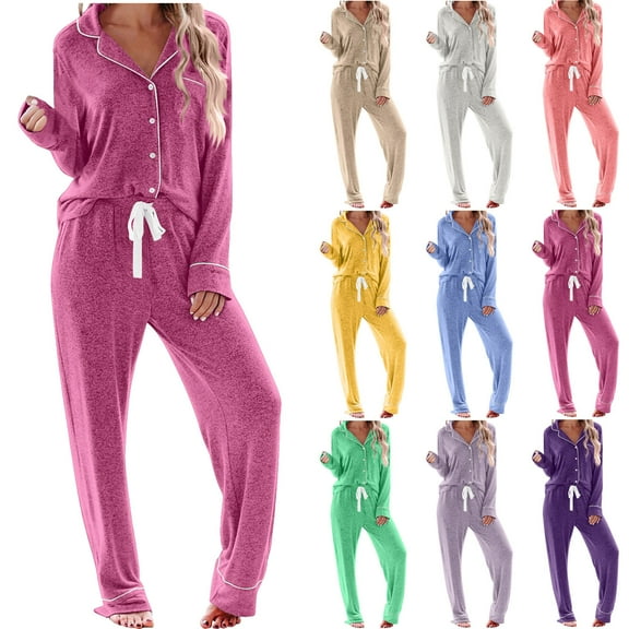 Bixock Women Fall and Winter Pajamas Set,Women Pajams Two-piece Set,Women Fall and Winter Pajamas Set Solid Color Home Casual Top and Pants Long Sleeve Long Pants Comfortable Pajamas Set