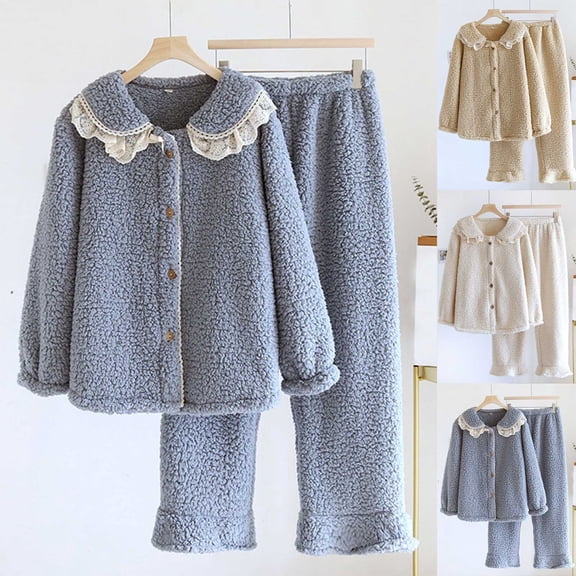 Bixock Women Fall and Winter Pajamas Set,Women Pajams Two-piece Set,Women Fall and Winter Pajamas Set Solid Color Thickened Home Wear Comfortable Pajamas Set