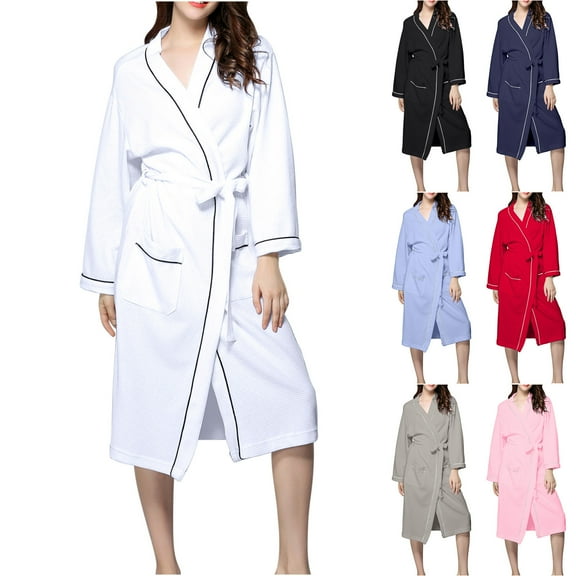 Bixock Women Fall and Winter Pajamas,Women Warm Sleepwear Robes,Unisex Bathrobes Solid Color Knit Long Sleeve Robe for Bath and Home Wear with Belt Sleepwear Bathrobes