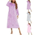 thumbnail image 1 of Bixock Women Fall and Winter Pajamas,Women Warm Sleepwear Robes,Women’s Bathrobes Solid Color Long Sleeve Flannel Hooded Zip Up Robe Open Front Winter Sleepwear Robes Bathrobes, 1 of 4