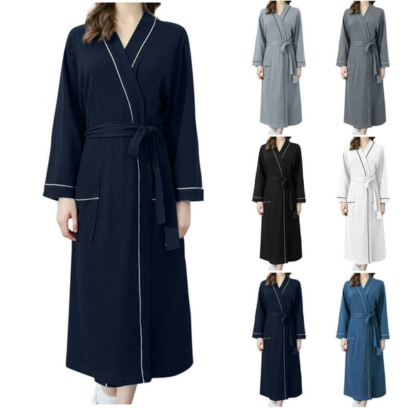 Bixock Women Fall and Winter Pajamas,Women Warm Sleepwear Robes,Women’s Bathrobes Solid Color Long Sleeve Knit Robe for Winter Home Wear with Belt Bathrobes