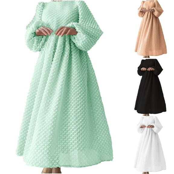 Bixock Women Fall and Winter Clothes,Women Casual Dress,Womens Solid Color Round Neck Lantern Sleeve Dress