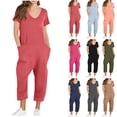 thumbnail image 1 of Bixock Women Fall and Winter Clothes,Women Casual Pants,Fashion Women Casual Short Sleeve Jumpsuit Solid Jumpsuits Wide Pocket Leg Pant, 1 of 5