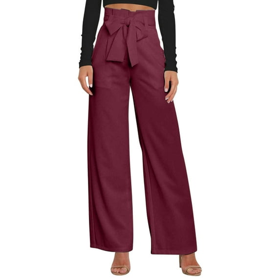 Bixock Women Fall and Winter Clothes,Women Casual Pants,Fashionable Women's Casual Solid Color Bow High Waist Wide Leg Casual Pants