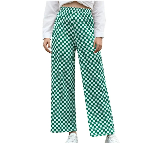 Bixock Women Fall and Winter Clothes,Women Casual Pants,Ladies' Printed Checkerboard Patterned Long Pants with Wide Legs