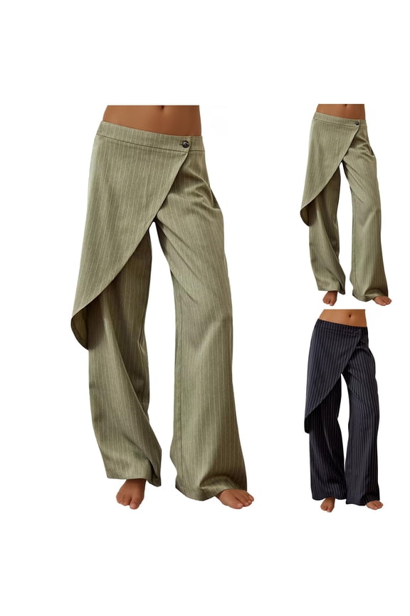 Women Fall and Winter Clothes,Women Casual Pants,Women Casual Loose Button Zipper Wide Leg Drape Striped Suit Pants
