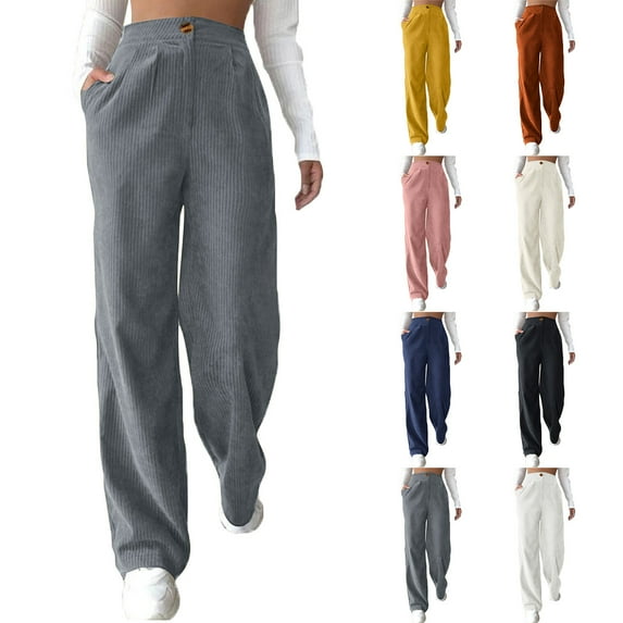 Bixock Women Fall and Winter Clothes,Women Casual Pants,Women Casual Trousers and Trousers Casual Pants Solid Color Corduroy Loose Straight Leg Pants