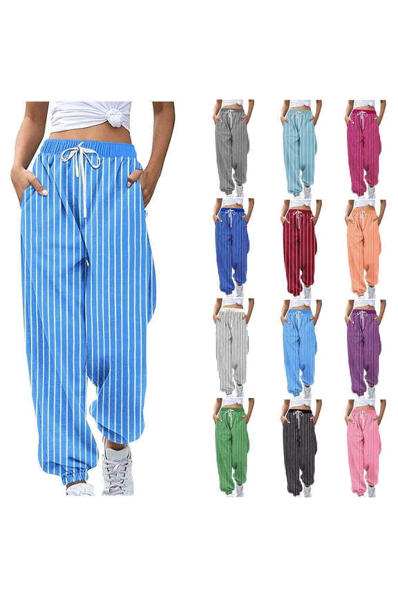 Women Fall and Winter Clothes,Women Casual Pants,Women Fashion Casual Color Blocked Printed Drawstring Loose Pants