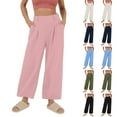 thumbnail image 1 of Bixock Women Fall and Winter Clothes,Women Casual Pants,Women Solid Color and Linen Pocket Elastic Waist Loose Casual Wide Leg Pants, 1 of 5