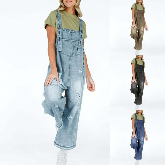 Bixock Women Fall and Winter Clothes,Women Casual Pants,Women’s Casual Fashion Wide Leg Comfortable Shoulder Strap Denim Jumpsuit