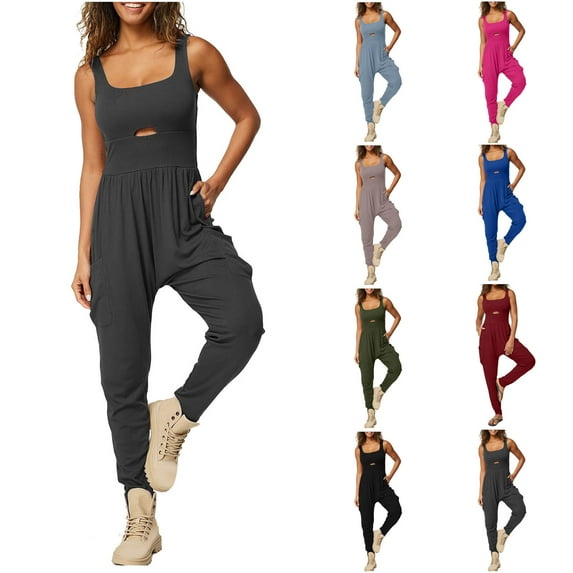 Bixock Women Fall and Winter Clothes,Women Casual Pants,Women's Casual Solid Color Hollow Out Jumpsuit