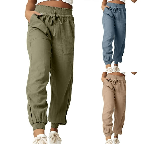 Bixock Women Fall and Winter Clothes,Women Casual Pants,Women's Solid Color Casual Pants High Waisted Lace Up Ankle Pants Pocket Sports Pants