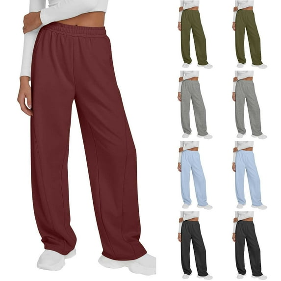 Bixock Women Fall and Winter Clothes,Women Casual Pants,Women's Solid Color Casual Wide Leg Pocket Sweatpants Long Pants