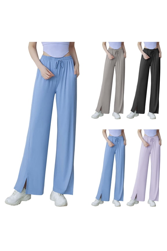Women Fall and Winter Clothes,Women Casual Pants,Womens Solid Color Ice Casual Hanging Breathable Thin Slit Sunscreen Wide Leg Pants