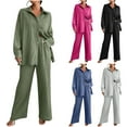 thumbnail image 1 of Bixock Women Fall and Winter Outfit Set,Women Two-piece Set,Set for Women Pleated Long Sleeve Button Down Cardigan and Relaxed Pants Casual Set, 1 of 4