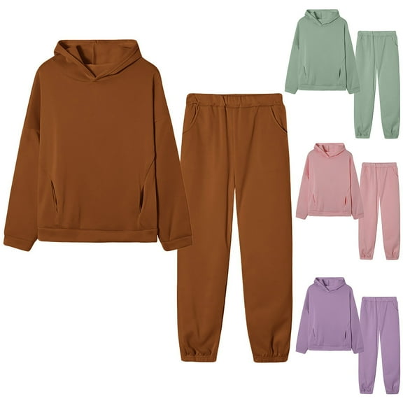 Bixock Women Fall and Winter Outfit Set,Women Two-piece Set,Women Casual Set Solid Color Hooded Long Sleeve Top and Jogger Pants Athletic Wear Set