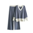 thumbnail image 1 of Bixock Women Fall and Winter Outfit Set,Women Two-piece Set,Women Fall and Winter Outfit Set Color Block V Neck Knit Sweater and Wide Leg Pants Set, 1 of 3