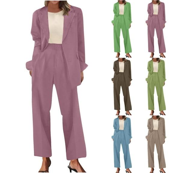 Bixock Women Fall and Winter Outfit Set,Women Two-piece Set,Women's Two-piece Set Notched Lapel Blazer and Trousers Elegant Office Wear Suit Set