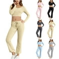 thumbnail image 1 of Bixock Women Fall and Winter Outfit Set,Women Two-piece Set,Women's Two-piece Set Solid Color Long Sleeve Button Front Fitted Top and Pants Set, 1 of 4