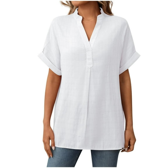 Bixock Women Lightweight Casual Tops,Blouse for Women,Solid Color V Neck Cut Out Ruffle Detail Short Sleeve Pullover Top