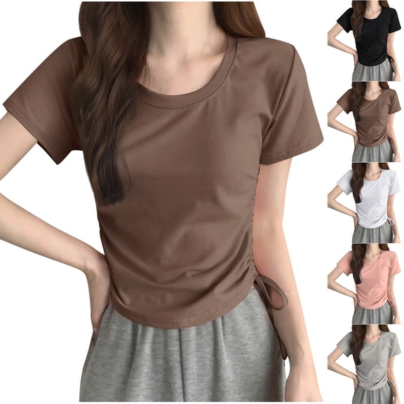 Bixock Women Lightweight Casual Tops,Fashion Blouse for Women,Solid Color Round Neck Built,Bra Short Sleeve Support Top