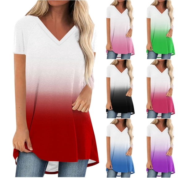 Bixock Women Lightweight Tops,Blouse for Women,Solid Color V Neck Ruffle Detail Short Sleeve Summer Top