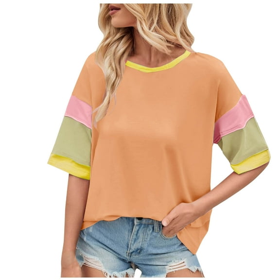 Bixock Summer Tops for Women,Short Sleeve Shirts for Women,Blouse for Women Print V Neck Ribbed Knit Loose Casual Soft Lightweight Breathable Tops