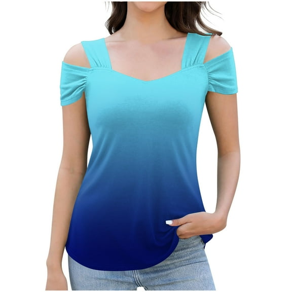 Bixock Women Lightweight Tops,Casual Blouse for Women,Irregular Print V Neck Button Front Ruffle Detail Short Sleeve Top