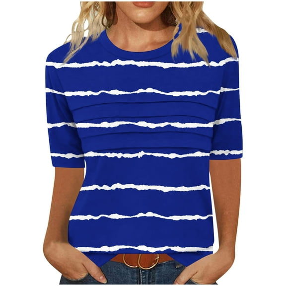 Bixock Women Lightweight Tops,Fashion Blouse for Women,Irregular Polka Round Neck Ruffle Detail Short Sleeve Casual Top