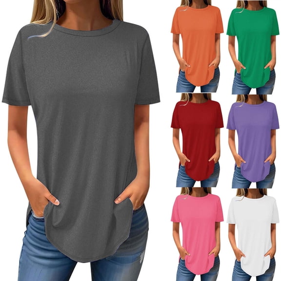 Bixock Women Lightweight Tops,Fashion Blouse for Women,Letter Print Round Neck Cropped Short Sleeve Casual Summer Style Top