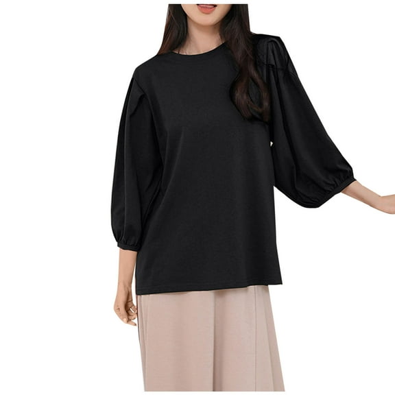 Bixock Women Lightweight Tops,Fashion Blouse for Women,Letter Print Round Neck3/4 Sleeve Comfortable Loose Top