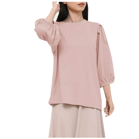 Bixock Women Lightweight Tops,Fashion Blouse for Women,Letter Print Round Neck3/4 Sleeve Comfortable Loose Top