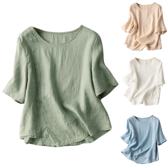 Bixock Plus Size Casual Tops for Women,Short Sleeve Shirt for Women,Shirt for Women 3/4 Sleeve Round Neck Solid Color Basic Casual Blouse Tops