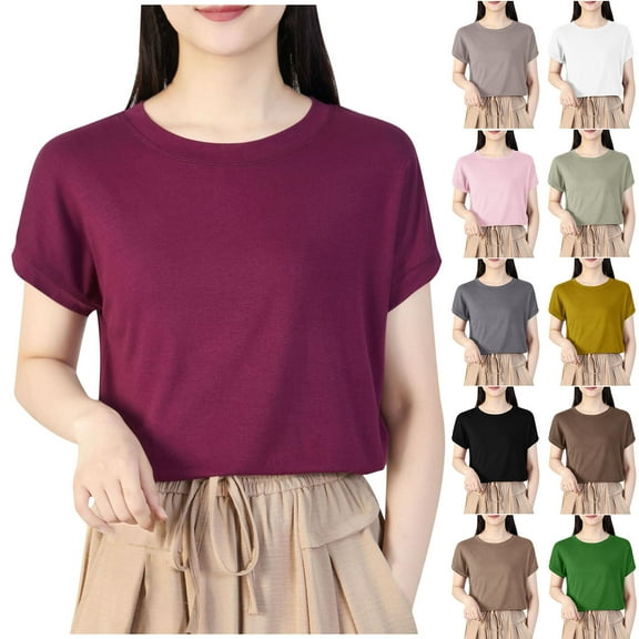 Bixock Women Lightweight Tops,Sports Blouse for Women,Solid Color Round Neck Short Sleeve Yoga Comfortable Stretch Top