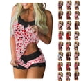thumbnail image 1 of Bixock Women Loungewear Set Valentines Pajamas for Women Heart Print Lace Camisole Tank Top Sleeveless Patchwork Short Pants Casual Sleepwear, 1 of 6