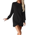 thumbnail image 1 of Bixock Dresses for Women Casual Midi Dress Solid Color Long Sleeve Crew Neck Hem Slim High Waist A Line Boho Dress Sundress Travel Vacation Beach Clothes, 1 of 5
