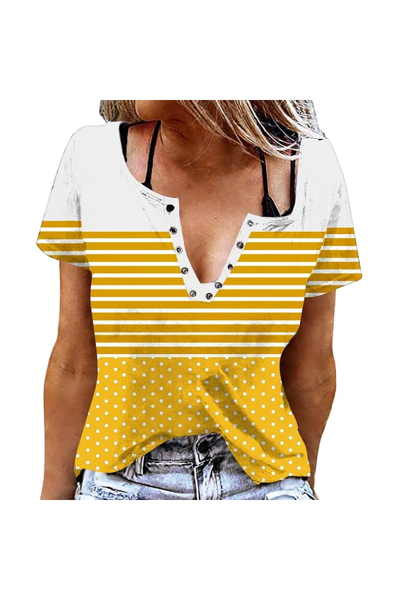 Women Plus Size Tops,Blouse for Women Snap Button Short Sleeve Round Neck Printed T Shirt Tops