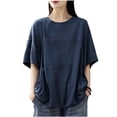 thumbnail image 1 of Bixock Womens Tops Short Sleeve Shirts Summer Outfits Solid Color Paneled Crew Neck Top Loose Casual Blouse Travel Vacation Clothes, 1 of 4