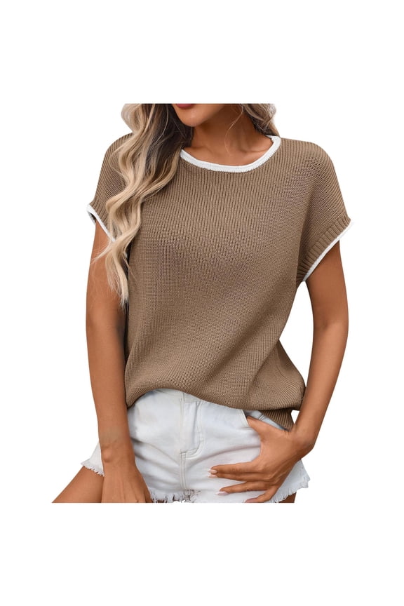 Women Plus Size Tops,Blouse for Women Solid Color Round Neck Short Sleeve Casual Pullover Tops