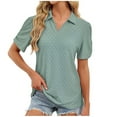 thumbnail image 1 of Bixock Womens Tops Short Sleeve Shirts Summer Outfits Solid Color Lapel Pullover Top Breathable Leisure Travel Vacation Clothes, 1 of 4