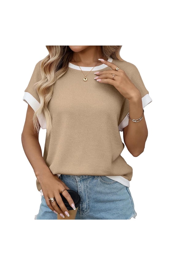 Women Plus Size Tops,Blouse for Women Solid Color Short Sleeve Round Neck Casual Pullover Tops