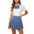 thumbnail image 1 of Bixock Women School Uniform Pleated Skirt A Line Pleated Adjustable Buckle Waist Ruffle Hem Matching Bow School Daily Summer Women Clothings, 1 of 7