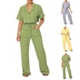 thumbnail image 1 of Bixock Women's 2 Piece Casual Set,Short Sleeve Long Pants Outfit,2 Piece V-Neck Top Solid Wide Leg Straight Leisure Pants Set, 1 of 4