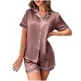thumbnail image 1 of Bixock Women's 2 Piece Homewear Set,Summer Casual Loungewear Outfits,Solid Color Minimal Lapel Collar Cardigan Pajama Set, 1 of 5