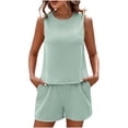 thumbnail image 1 of Bixock Women's 2 Piece Loungewear Set,Sleeveless Shorts Summer Outfit,Crew Neck Tank Top Striped Shirt Elastic Waist Pocket Leisure Outfit Set, 1 of 5