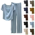 thumbnail image 1 of Bixock Women's 2 Piece Pajama Set,Casual Loungewear Outfits,Solid Loose Round Neck Short Sleeve Pants Set, 1 of 5