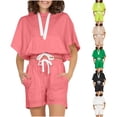 thumbnail image 1 of Bixock Women's 2 Piece Set,Short Sleeve Shorts Outfit,Solid Crew Neck Top Drawstring Waist Pocket Hooded Set, 1 of 5