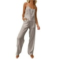 thumbnail image 1 of Bixock Women's 2 Piece Thin Casual Set,Camisole Long Pants Summer Outfit,Fashion Thin Linen Sleeveless Cami Long Pants Pajama Loungewear Set, 1 of 5