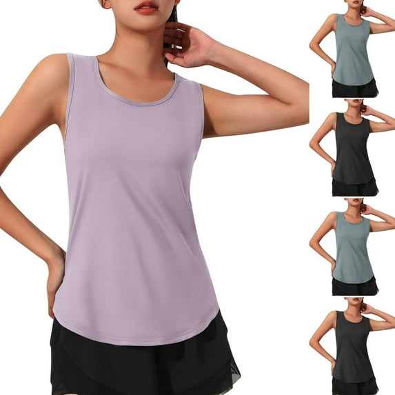 Bixock Women's Active Wear Tank Tops,Fitting Layer Workout Tops,Solid Color Crew Neck Yoga Sport Mesh Hollow Out Backless Tops